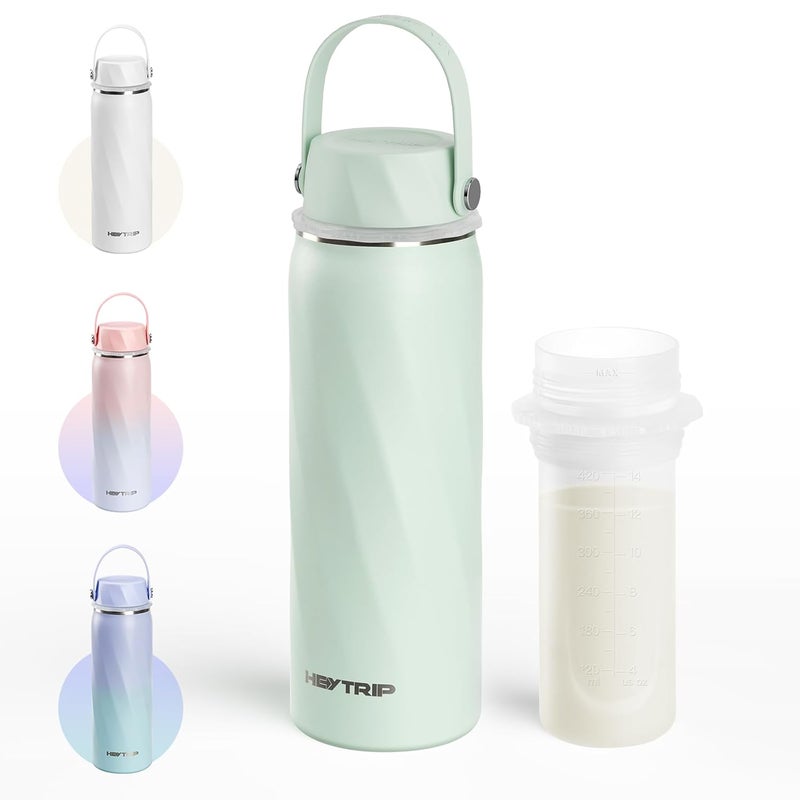 HEYTRIP Breastmilk Cooler Bottle, 20oz Portable Breast Milk Chiller Storage, Stainless Steel Reusable Breastfeeding Essentials for Baby, 36+ Hours Cooling For Travel & Outdoor, TSA Approved, Green - Image 1